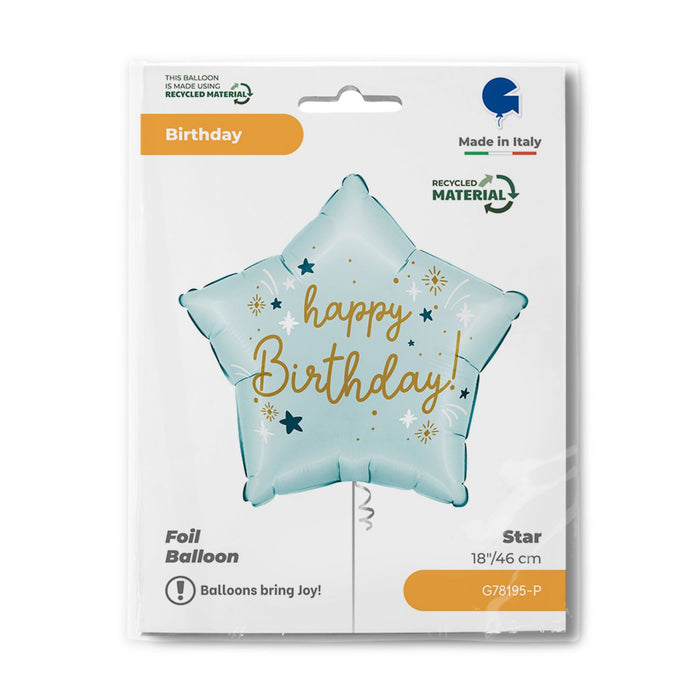 ABC18 Folienballon Stern "Happy Birthday" Blau | 46 cm