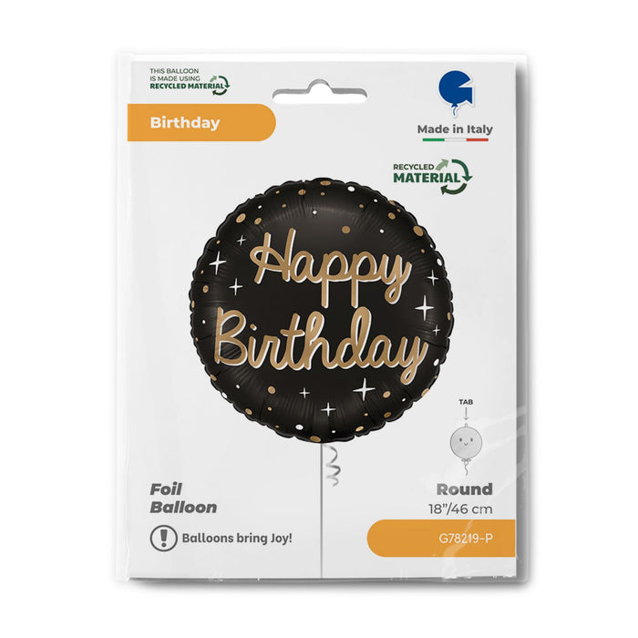 ABC18 Folienballon "Sparkling Black" | Ø46cm Happy Birthday