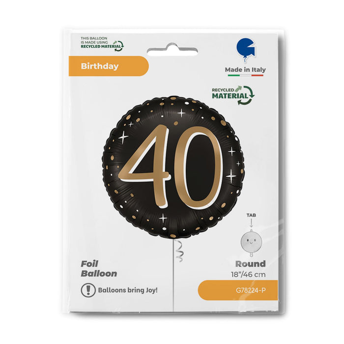 ABC18 Folienballon "Sparkling Black" | Ø46cm #40