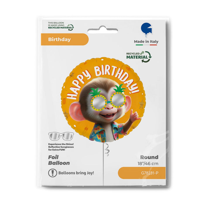 ABC18 Folienballon Affe "Happy Birthday" | 46 cm