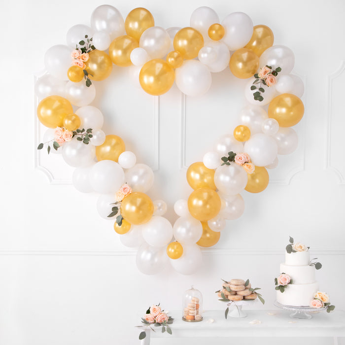 Luftballon Ballongirlande Herzrahmen, weiß/gold, 160cm