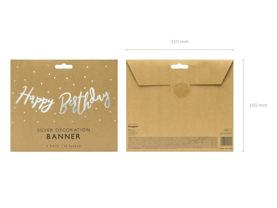 Banner "Happy Birthday" Silber | 16,5 x 62 cm