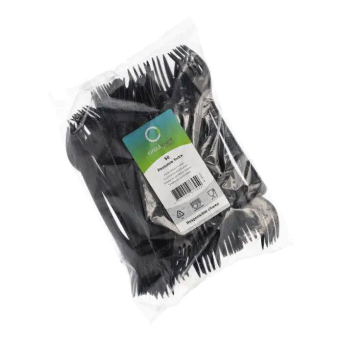 Mehrweg Gabeln - 50 Stück Schwarz