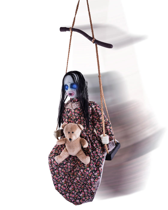Halloween Figur "Swinging Sarah" auf Schaukel animiert | 47x35x145cm