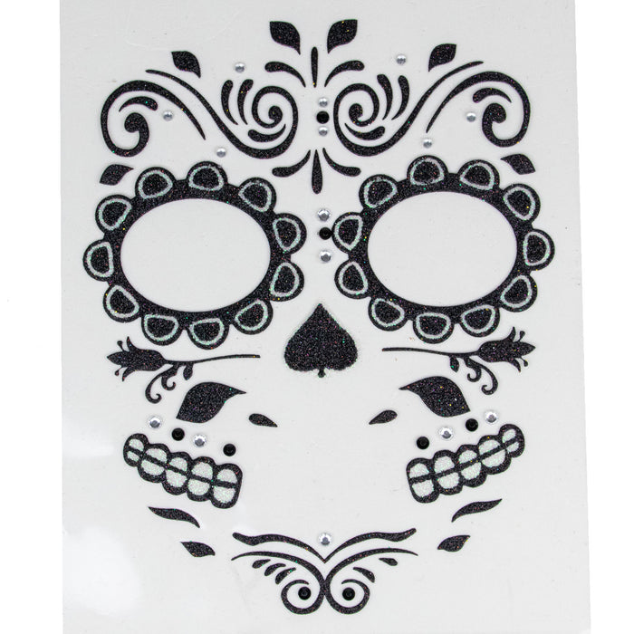 Halloween Gesichts-Tattoo "Skelett" | Schwarz Glitzer