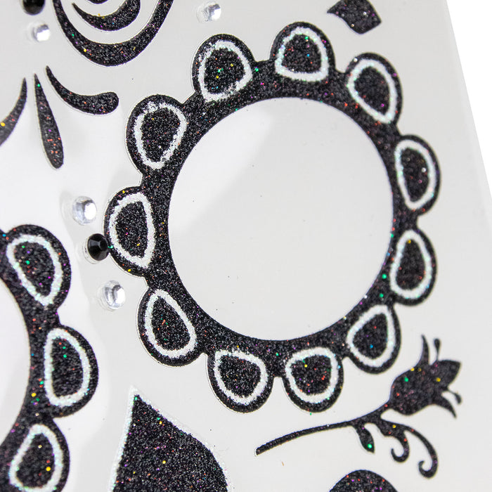 Halloween Gesichts-Tattoo "Skelett" | Schwarz Glitzer