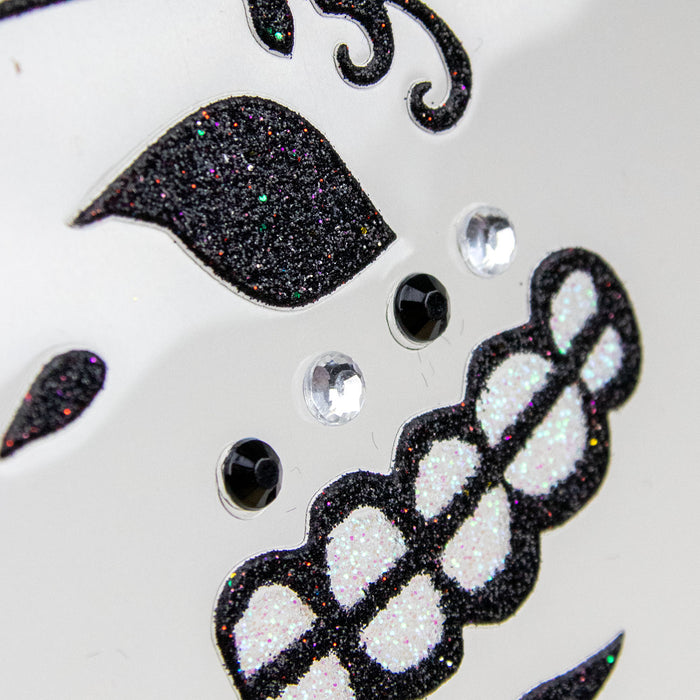 Halloween Gesichts-Tattoo "Skelett" | Schwarz Glitzer
