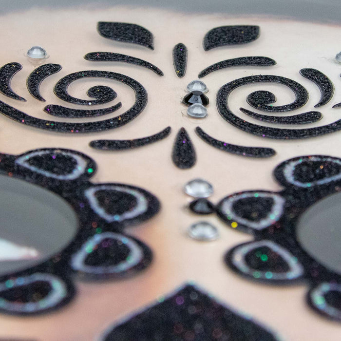 Halloween Gesichts-Tattoo "Skelett" | Schwarz Glitzer