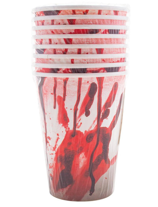 Blutige Trinkbecher aus Pappe - 8 Stück | Halloween Dekorations Artikel