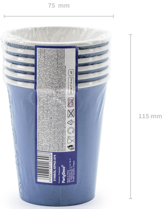 6 Pappbecher "Happy B'day" 220 ml | Marineblau