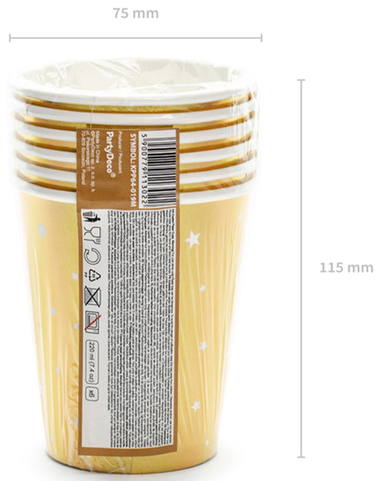 6 Pappbecher "Happy New Year" 220ml | Gold