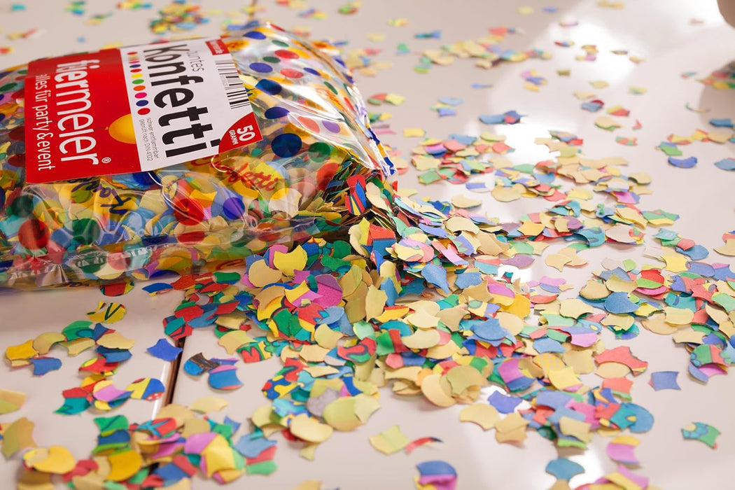 feiermeier® Konfetti Papier Bunt 50g  Bunte Papierkonfetti für Party, Hochzeit, Karneval, Geburtstag, Silvester & Event-Deko