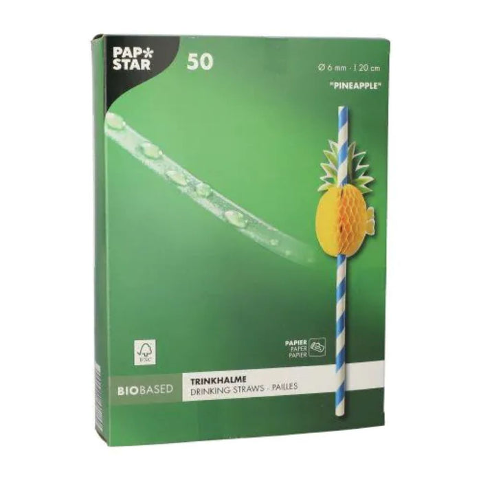 Papierstrohhalme "Pineapple" | 50 Trinkhalme Ø 6 mm x 20 cm
