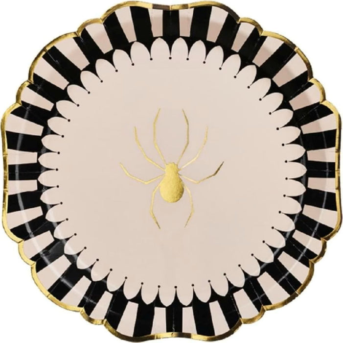 Pappteller "Halloween Spinne" Ø23cm/6Stk. | Schwarz Creme