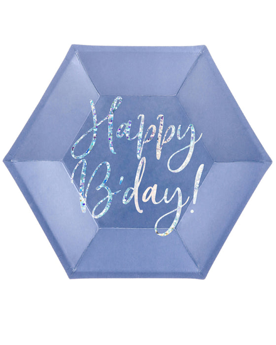 6 Pappteller "Happy B'day" 20cm | Marineblau