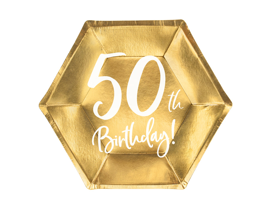 Pappteller Happy Birthday #50| Ø20cm/6Stk. Gold