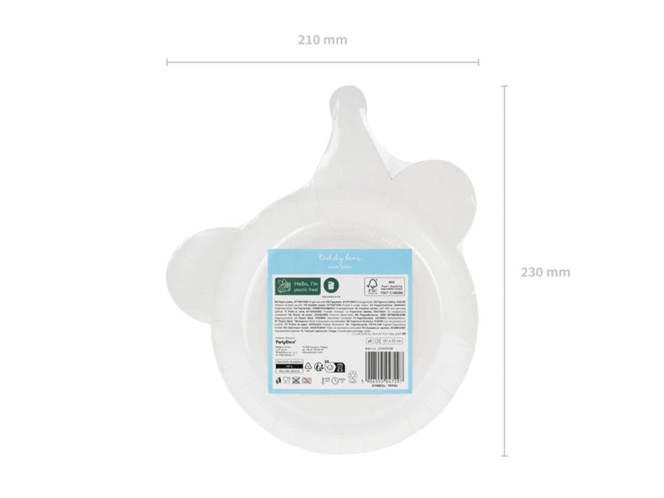 Pappteller "Bärenkopf" 21x23cm/6Stk. | Braun/Blau