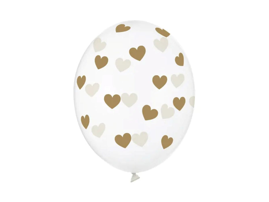 6 Stk. Luftballon Ø30cm "goldene Herzen" | Crystal Clear