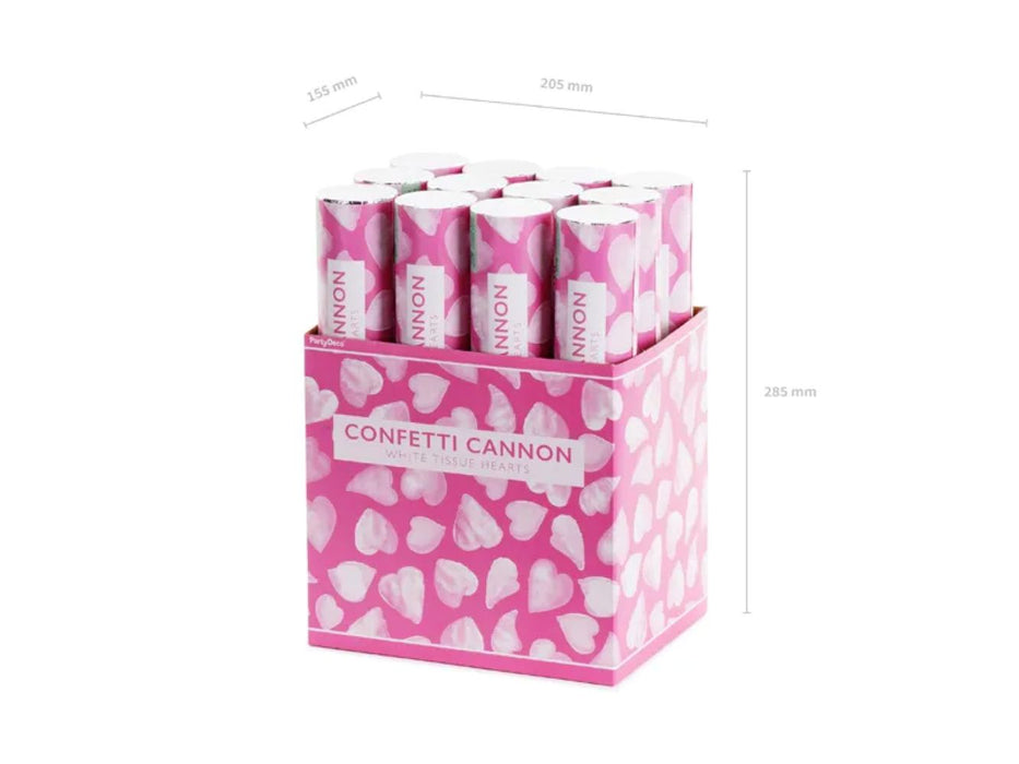 Konfettishooter 28 cm | Weiße Herzen
