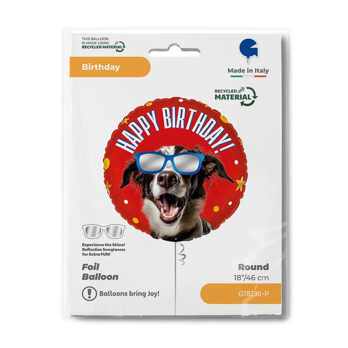 ABC18 Folienballon Hund "Happy Birthday"  | Ø 46 cm