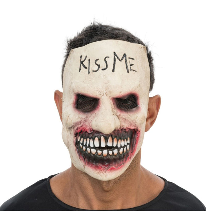 Halloween Latex Maske "KISS ME" | Weiß Schwarz