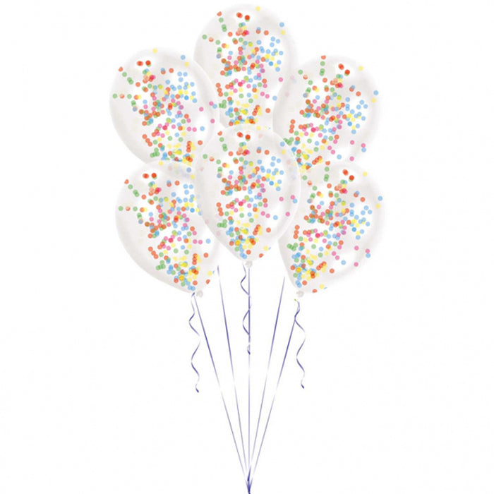 Amscan 6 Luftballons mit Konfetti-Füllung Ø 27,5 cm - Mehrfarbig 9903277 | Dekoration Party Ge