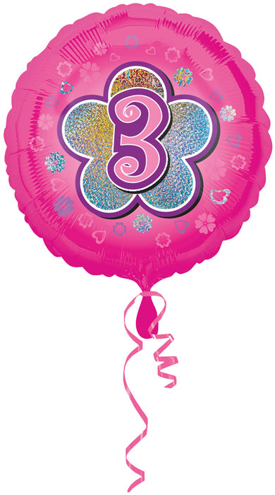 ABC18 Folienballon"3" Blumen | Ø 43 cm Pink