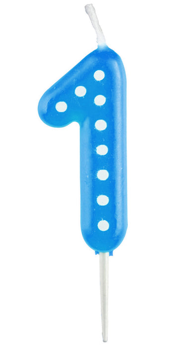 Zahlenkerze mit Punkten 6,5cm | Blau # 1