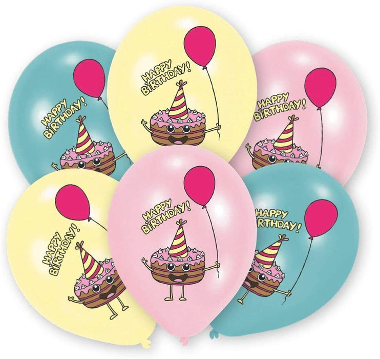 "Happy Birthday Kuchen" Latexballon Luftballons 27,5 cm - 6 Stück Mehrfarbig