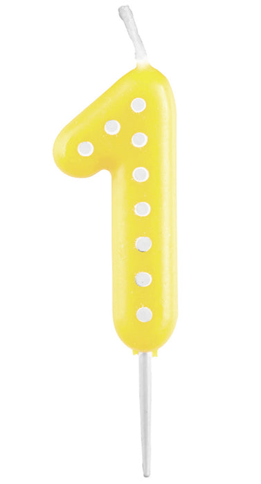 Zahlenkerze mit Punkten 6,5cm | Gelb # 1