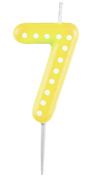 Zahlenkerze mit Punkten 6,5cm | Gelb # 7