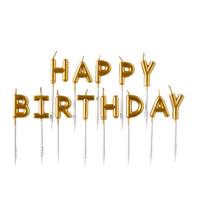 13 Buchstabenkerzen "Happy Birthday" - Metallic Gold 7,3 cm