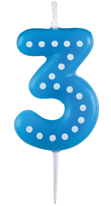 Zahlenkerze mit Punkten 6,5cm | Blau # 3