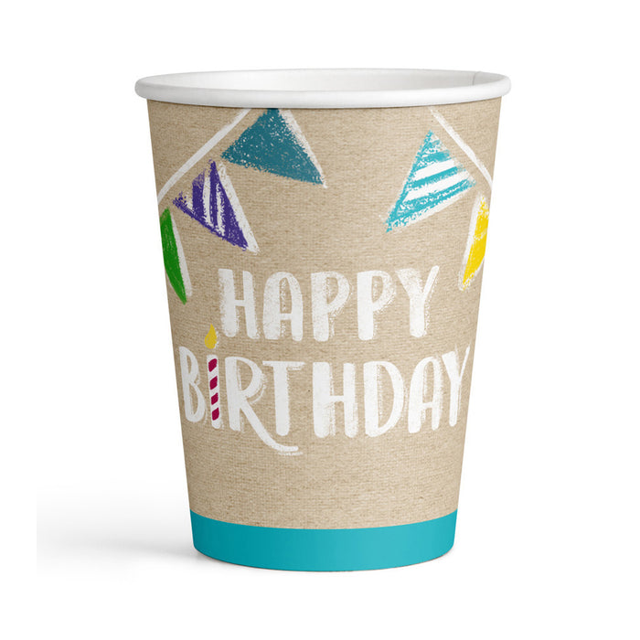 "My Birthday" Partygeschirr in Kreide Optik - 8 Pappbecher 250 ml
