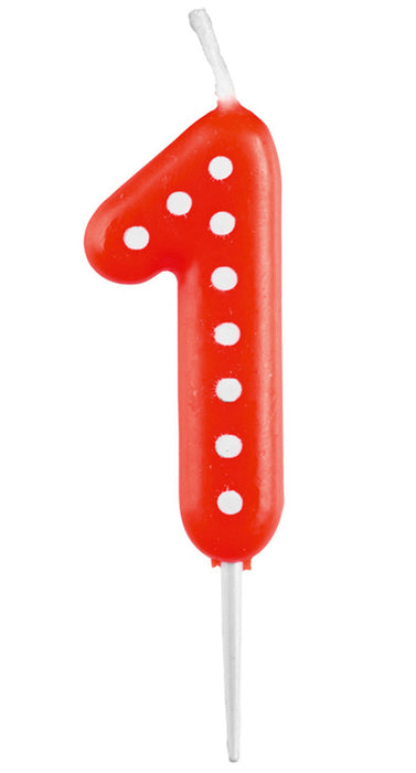Zahlenkerze mit Punkten 6,5cm | Rot # 1