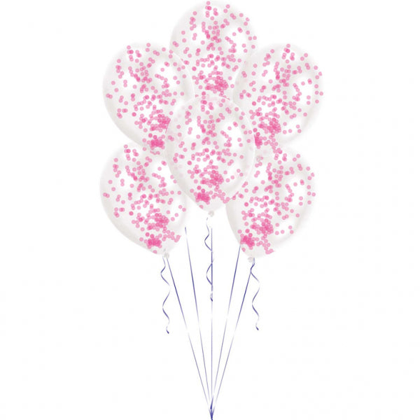 Amscan 6 Latexballons Luftballons mit Konfetti-Füllung Ø 27,5 cm - Pink 9903279 | Dekoration Hochzeit Gebur