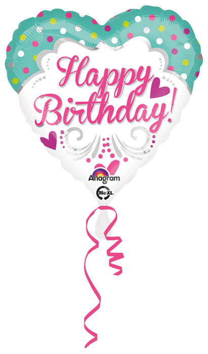 "Happy Birthday" Herz Folienballon Geburtstag Grün Pink - 43 cm ABC18