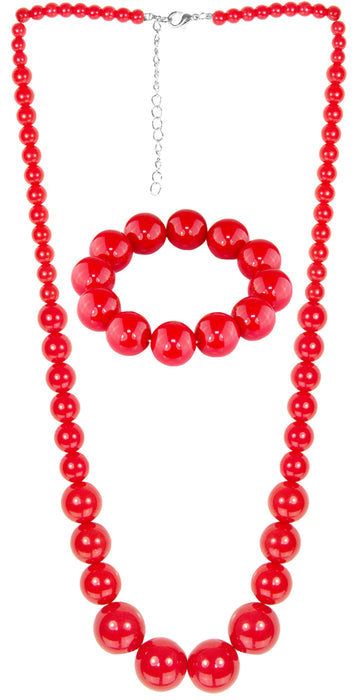 50er Jahre Perlenschmuck Set 2-tlg. - Rot | Perlenkette und Armband