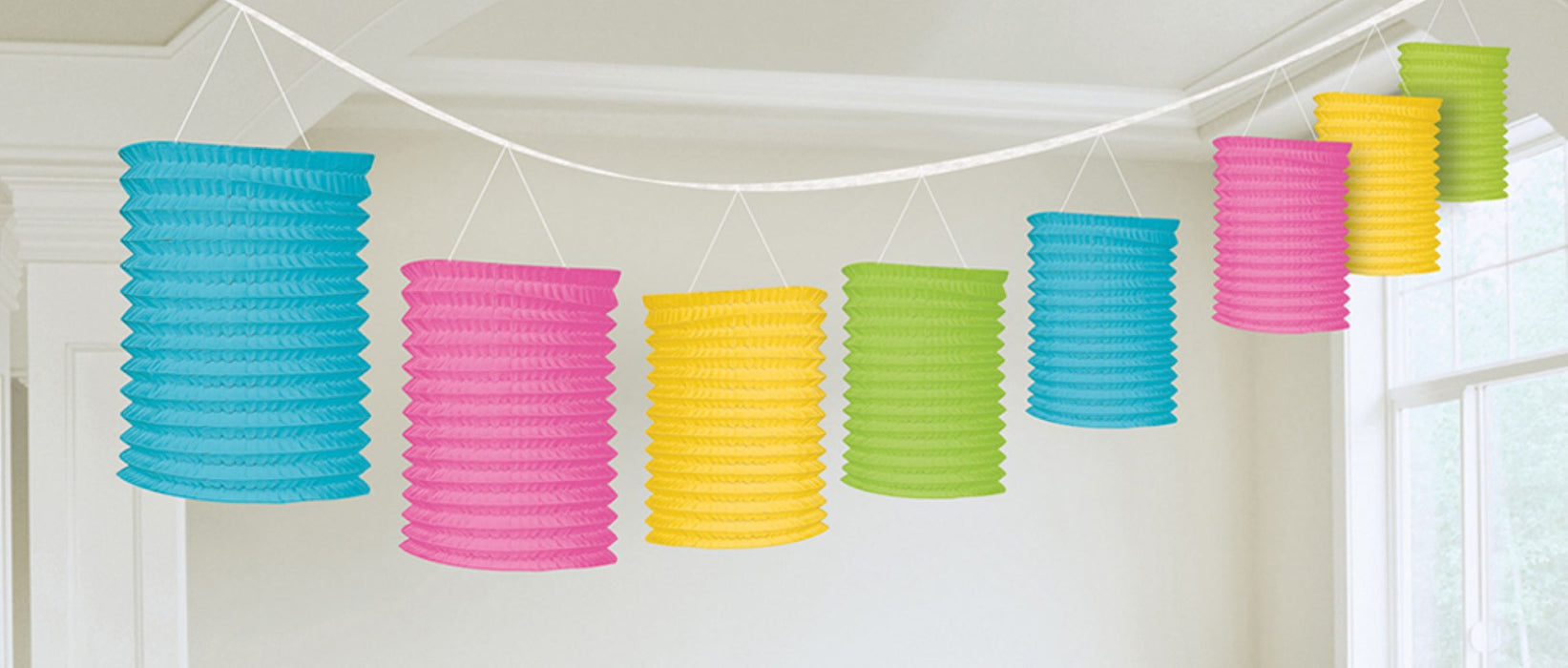 Bunte Papier Dekolaternen-Girlanden 3,6 m - Tolle Party Dekoration Accessoires - Regenbogen-Pastell