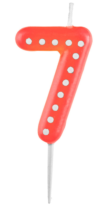 Zahlenkerze mit Punkten 6,5cm | Rot # 7