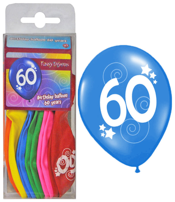 12 Bunte Luftballons Latexballons mit Zahl 60