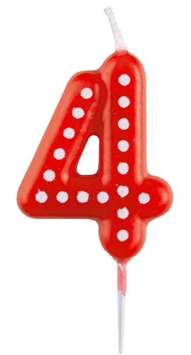 Zahlenkerze mit Punkten 6,5cm | Rot # 4