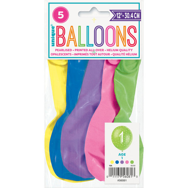Latexballon Zahl #1 ca.30/33cmØ/ 5Stück Bunt
