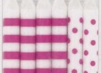 Kerzen Dots&Stripes 12Stk PINK