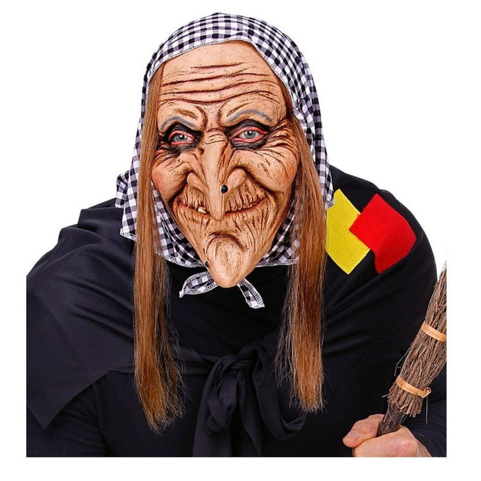 Maske Horror "Hexe mit Haaren und Kopftuch"