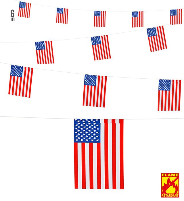 USA Flaggen Girlande 6 m - 15,5x20cm (Schwer entflammbar)