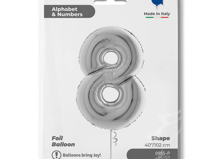 Riesenzahl Folienballon 40"/102cm | Silber #8