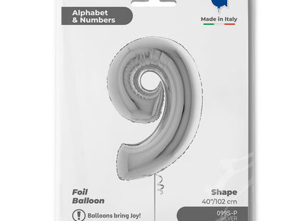 Riesenzahl Folienballon 40"/102cm | Silber #9