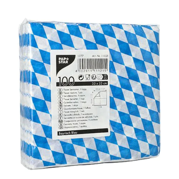 Servietten "Bayrisch Blau" 33x33cm/100Stk. | 1-lagig