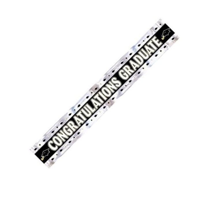 Banner "Congratulations Graduate" Schwarz/Silber | 274 cm